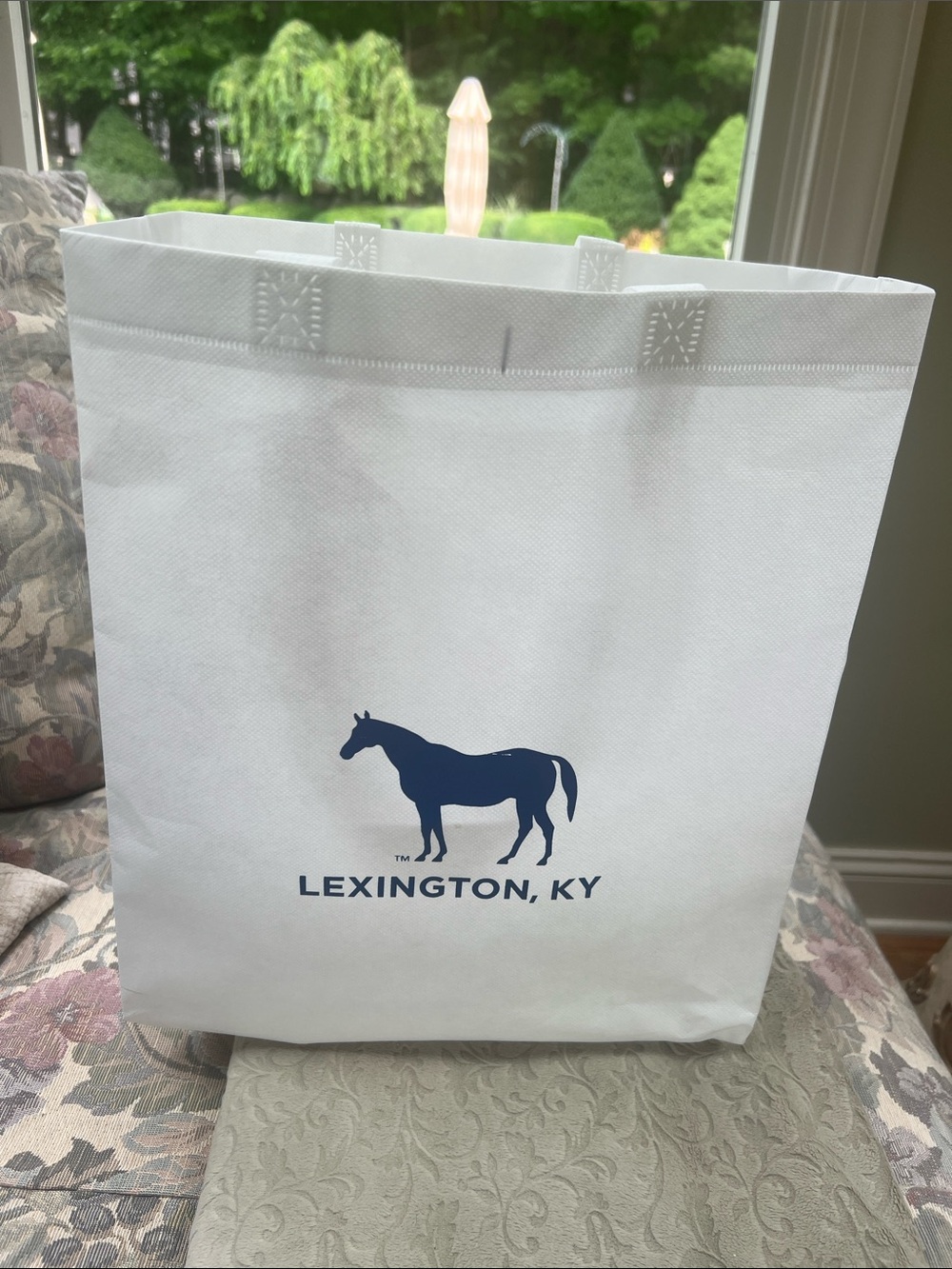 Lexington, KY Horse Logo Tote Bag - White with Navy Print
